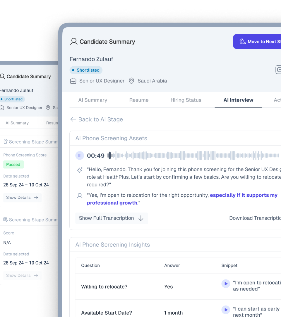 AI Snippets — interview voice clips tagged by skill factors